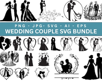 Wedding Couple SVG Bundle, Cut Files For Cricut, Bride and Groom Svg, Lovers Svg, Wedding Silhouette, Wedding Heart Svg, Instant Download