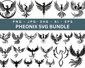 Phoenix SVG Bundle, Phoenix Clipart, Phoenix Designs, phoenix vector, Phoenix SVG Cut Files for Cricut, phoenix silhouette, bird png
