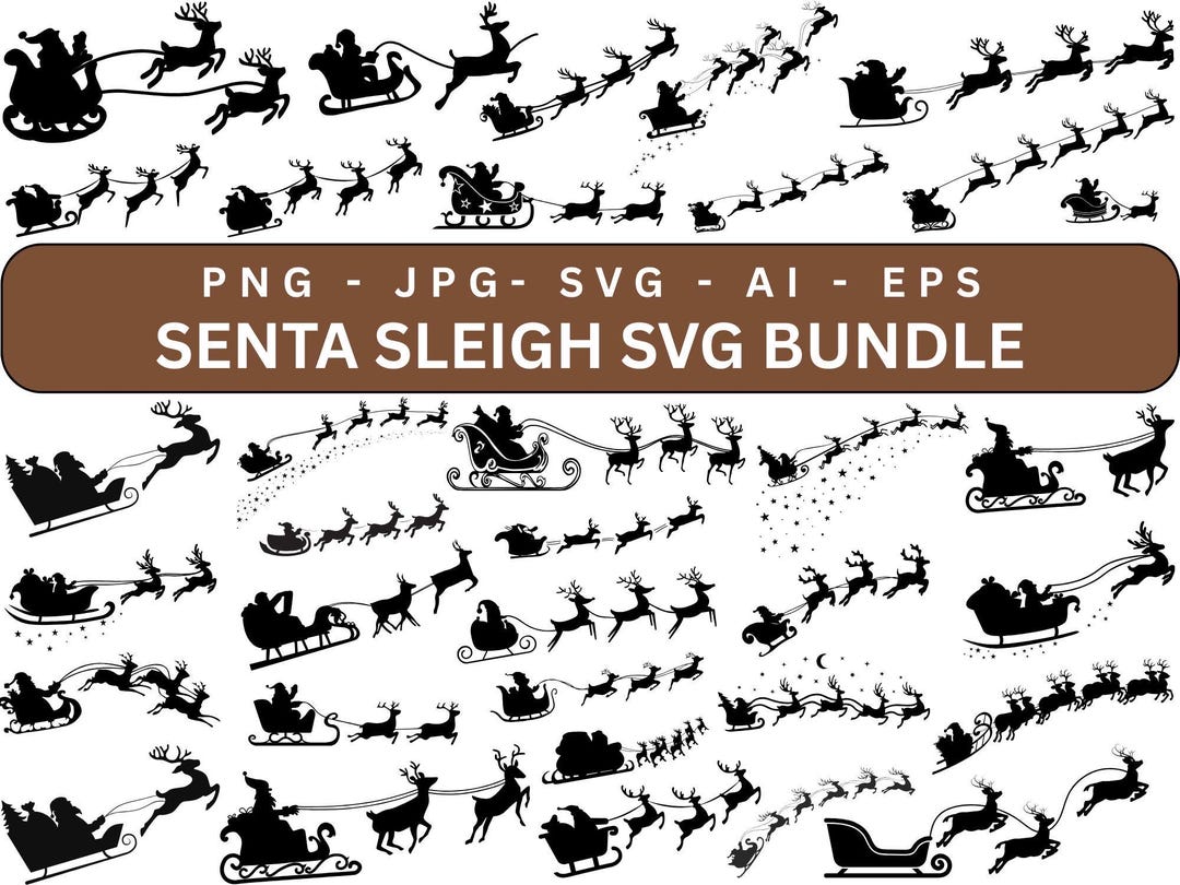 Santa Sleigh SVG Bundle, Christmas Night Scene Svg, Santa's Sleigh ...