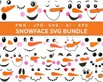 Snowman Faces SVG Bundle, Christmas Svg, Christmas Elements png, Snowman Clipart, Snowman Cricut Christmas Cut File
