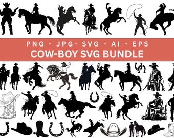 Paquete de archivos SVG del oeste, SVG de sombrero de vaquero, SVG de vida vaquera, archivos de corte de vaquero para Cricut, SVG de paisaje vaquero, SVG de silueta de vaquero