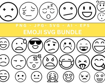 Emoji svg, smiley face svg, SVG Cut File for Cricut, Silhouette, smiley clipart, PNG, DXF, Svg, Eps, print and stickers, Layered Design Vect