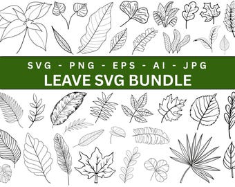 Leaves SVG Bundle, Autumn Leaf SVG, Leaf vector, Leaf border svg, Cut Files, Leaf Clipart, Hand Drawn Leaves svg, Silhouette