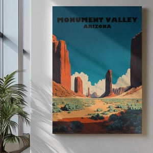 Monument Valley Desert Landscape Art Print – Vintage-Inspired Southwest Wall Decor, Retro Western Artwork for Home or Office