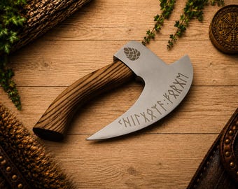 Handgeschmiedete Wikinger Pizzaschneider Axt - Kohlenstoffstahl, Esche-Griff mit Gravur