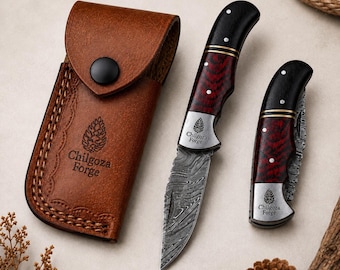 Hand Forged Damascus Steel Pocket Folding Camping Tool