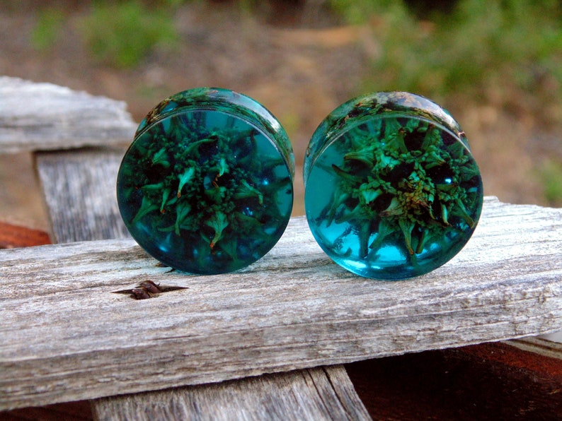 suspended in clear acrylic with micro pink glitter. 20/%offsummersale 30mm Original 3D cast Sweet Gum pod plugs Fire opal inlay