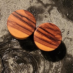 14mm Beautifully hrained Olive Wood ear plugs, hand crafted organic 9/16ths gauge wooden flesh plugs. Body jewelry. Bonus third backup!