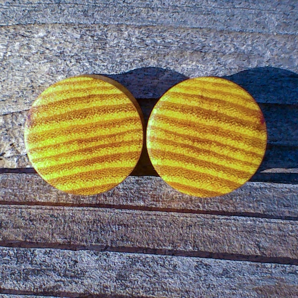 Bouchons d'oreilles en bois d'orange Osage de 22 mm, jauges organiques tournées à la main. Belle paire de chevilles en bois dorées de 7/8 po.