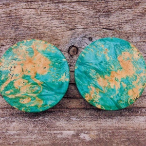 37mm Amazing Turquoise blue gauges, 1 1/2&quot; Dyed stabilized Box Elder burl wood plugs. Crafted by hand! Beautiful body jewelry!