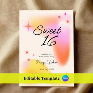 Editable Sweet Sixteen Birthday Invitation 16 Birthday Invite Template Sixteenth Birthday Party Minimalist Modern Digital Download Printable