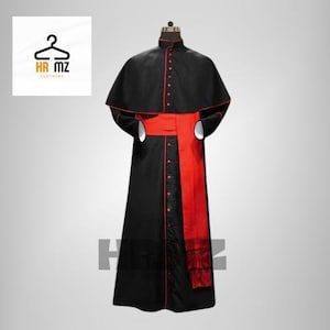 Black & Red Priest Cassock Robe | Custom Clergy Vestment | Gothic Catholic Bishop Gown | Church Outfit