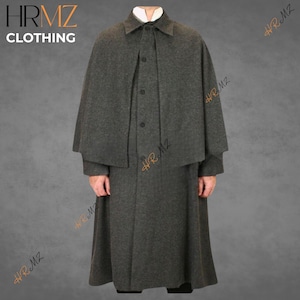 Pardessus Inverness/Ulster flambant neuf - Manteau cape en laine gris foncé sur mesure pour hommes - Trench classique pour une élégance intemporelle