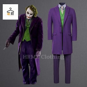 Men&#39;s Dark Knight Joker Costume - Heath Ledger Purple Coat - Custom Tailored Villain Cosplay & Halloween Outfit - Men&#39;s Wool Winter Coat