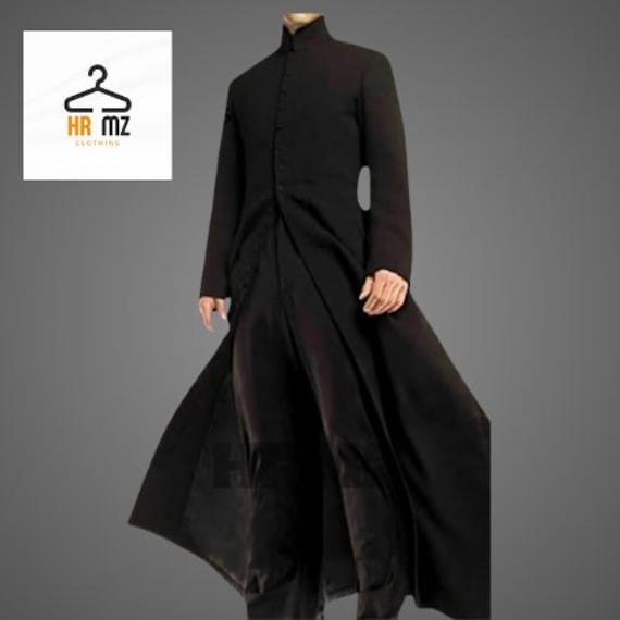 Neo Matrix Trench Coat - Heavy-duty Cotton Black Long Jacket