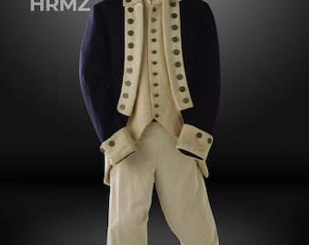 Brand New George Washington Revolutionary Uniform - Men Regency Tailcoat Jacket- Continental Army Coat - Custom Made, Wool, Complete Set