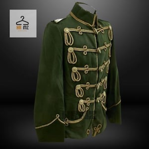 Brand New Imperial German WWI  Attila Green Jacket - Custom Tailored Men&#39;s Napoleonic Era Military Dress Uniform - Hussar Jacket