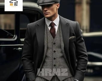 Handmade Men's 3-Piece Tweed Suit | Peaky Blinders-Inspired Thomas Shelby Style | Elegant Classic Design for Weddings and Formal Events
