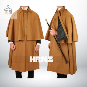 Inverness Cape aus 100% Wolle für Herren - Brauner Duster-Mantel mit Callahan-Gehrock-Design.