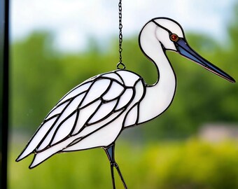 Handmade Stained Glass Heron Suncatcher: Colorful Bird Window Decor