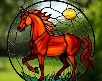 Stained Glass Horse Suncatcher: Handmade Equestrian Window Decor