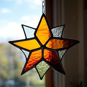 Handmade Stained Glass Star: Vibrant Sunset Window Decoration