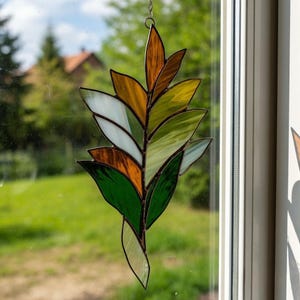 Stained Glass Leaves Suncatcher: Handmade Nature-Inspired Window Decor
