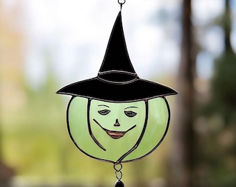 Stained Glass Witch Hat Ornament: Gothic Halloween Window Decor