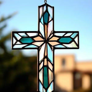 Handmade Stained Glass Cross Suncatcher: Religious Window Decor