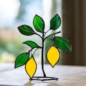 Stained Glass Lemon Branch Suncatcher: Vibrant Kitchen Window Decor