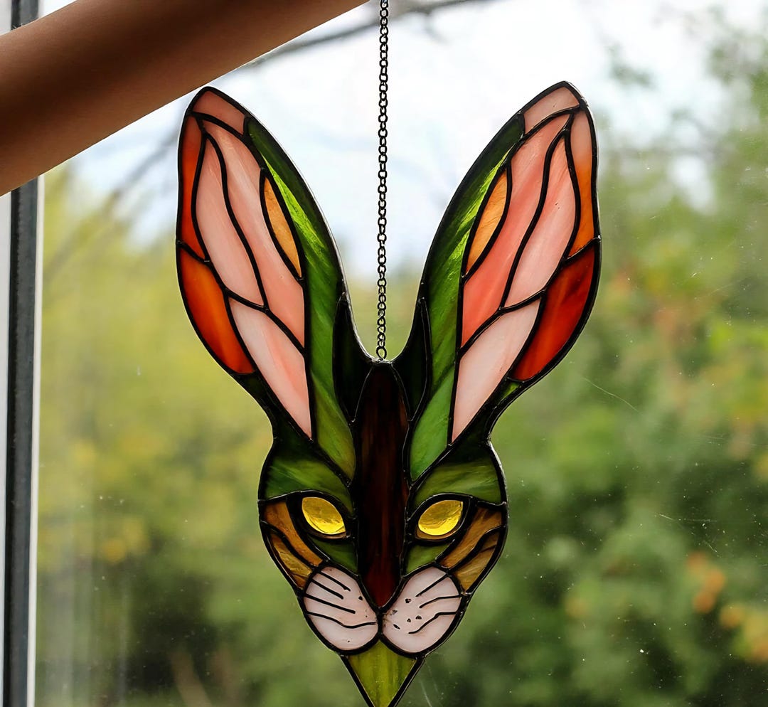 Creepy Stained Glass Rabbit Suncatcher: Spooky Gothic Halloween Decor ...