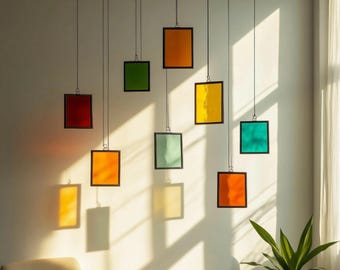 Modern Stained Glass Mobile – Art Deco Style Colorful Suncatcher, Contemporary Window Decor