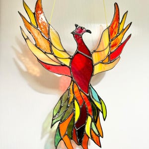 Stained Glass Phoenix Suncatcher: Handmade Fire Bird Window Decor