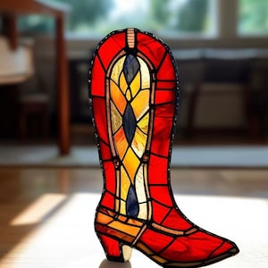 Stained Glass Cowboy Boots Suncatcher Western Window Hanging, Handmade Sun Catcher Rustic Decor, Country Gift Glass Farmhouse Sunlight Decor