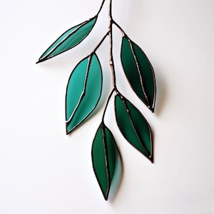 Handmade Stained Glass Branch with Leaves Suncatcher Nature-Inspired Window Decor Leafy Tree Ornament Rustic Botanical Gift, Greenery Home