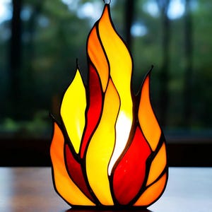 Handmade Stained Glass Fire Colorful Flame Suncatcher Vibrant Home Decor Unique Window Hanging, Modern Glass Art Perfect Gift for Fire lover