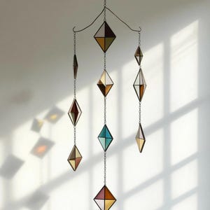Modern Stained Glass Mobile – Art Deco Style Colorful Suncatcher, Contemporary Window Decor