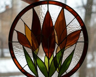 Granos de chocolate en vitral: arte decorativo en vidrio hecho a mano, decoración colorida para el hogar