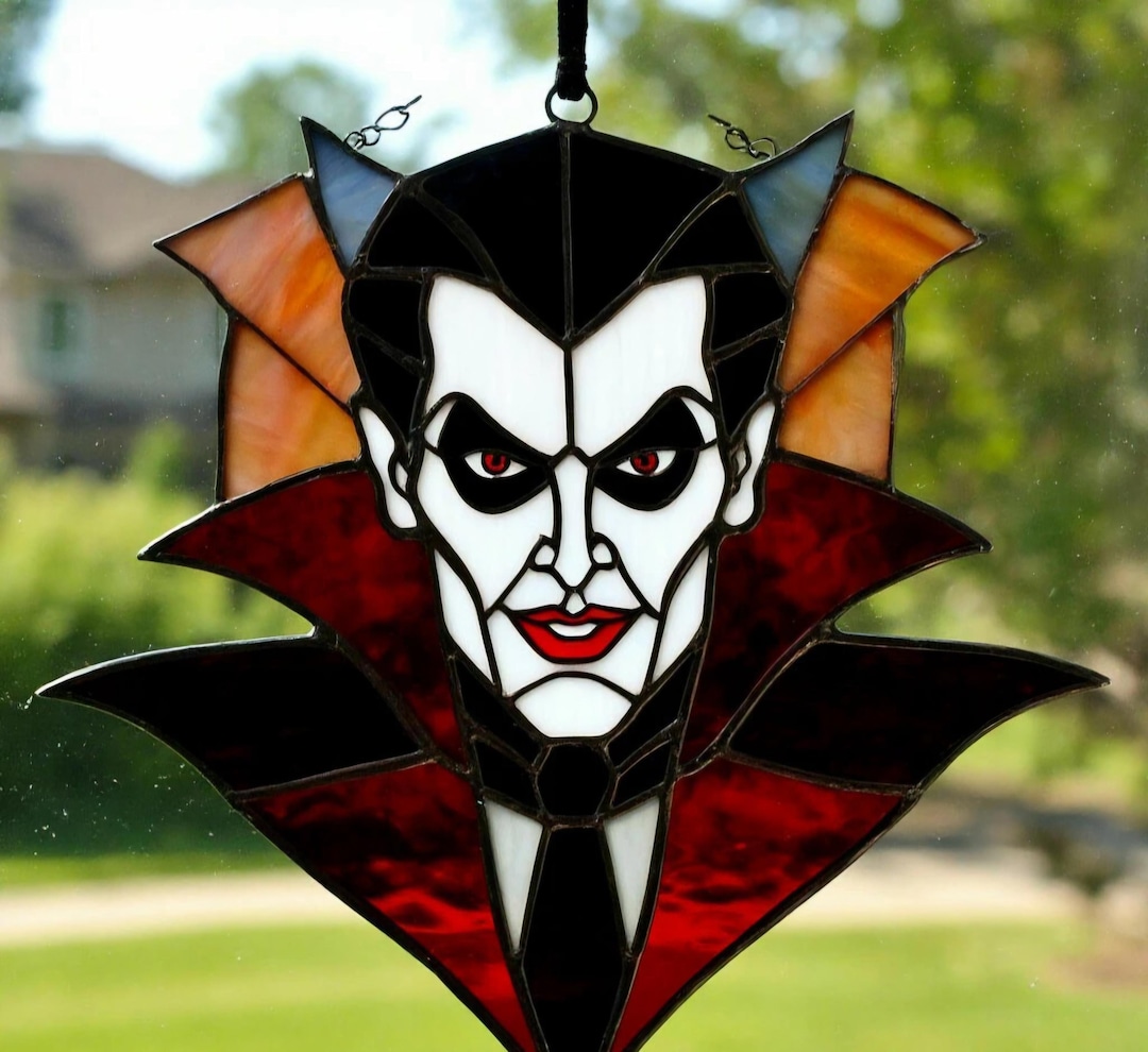 Vampire Window Design Stained Glass Vampire Smile Suncatcher – Gothic Halloween Window Art ...