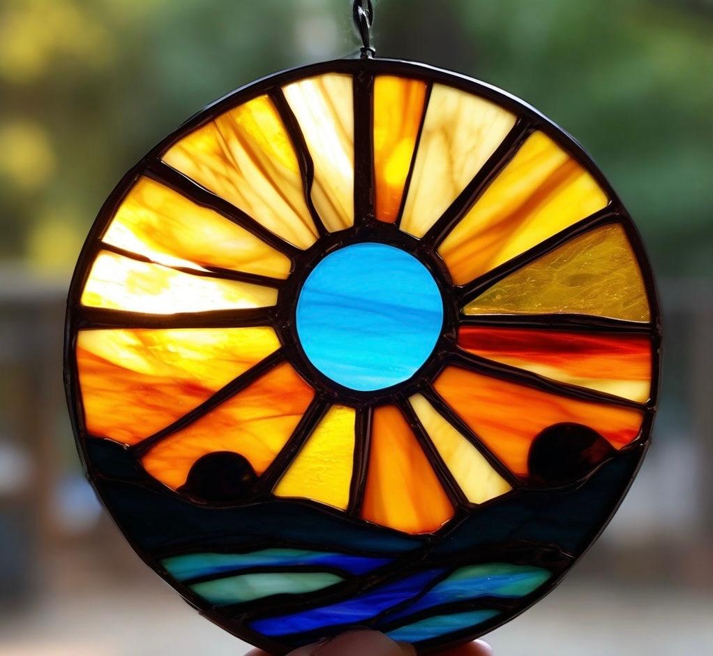 Stained Glass Solar Eclipse Suncatcher: Handmade Celestial Window