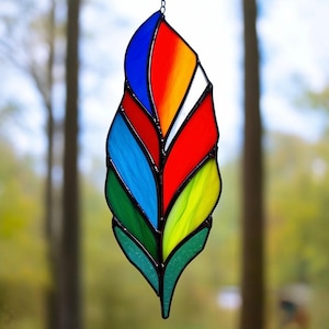Stained Glass Feather Suncatcher: Boho Window Decor, Nature Inspired