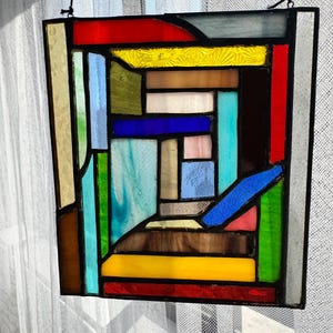 Stained Glass Suncatcher: Colorful Striped Geometric Window Hanging