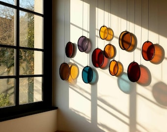 Modern Stained Glass Mobile – Art Deco Style Colorful Suncatcher, Contemporary Window Decor