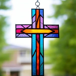 Handcrafted Stained Glass Cross Suncatcher: Christian Home Decor