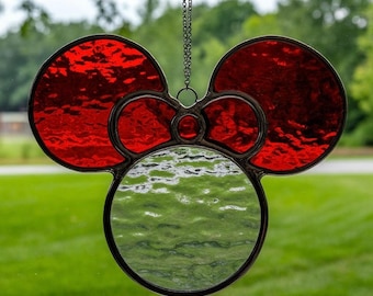 Witrażowy łapacz słońca Myszka Miki – ręcznie robiona dekoracja okienna Disney
