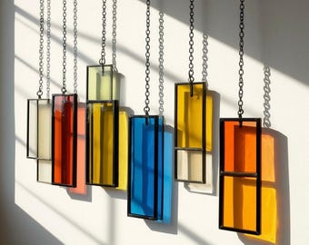 Modern Stained Glass Mobile – Art Deco Style Colorful Suncatcher, Contemporary Window Decor