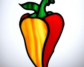 Handmade Stained Glass Bell Pepper Ornament: Rustic Kitchen Decor