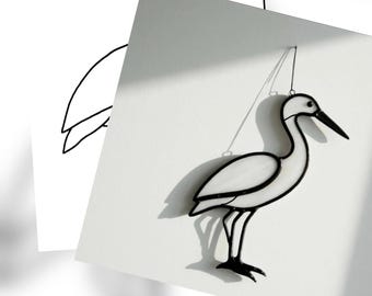 Heron Stained Glass Pattern PDF – Digital Download, Bird Suncatcher Template