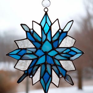 Handmade Stained Glass Snowflake Ornament: Winter Holiday Decor