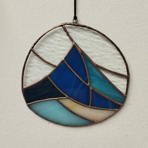 Handmade Stained Glass Mountain Suncatcher: Nature-Inspired Window Decor